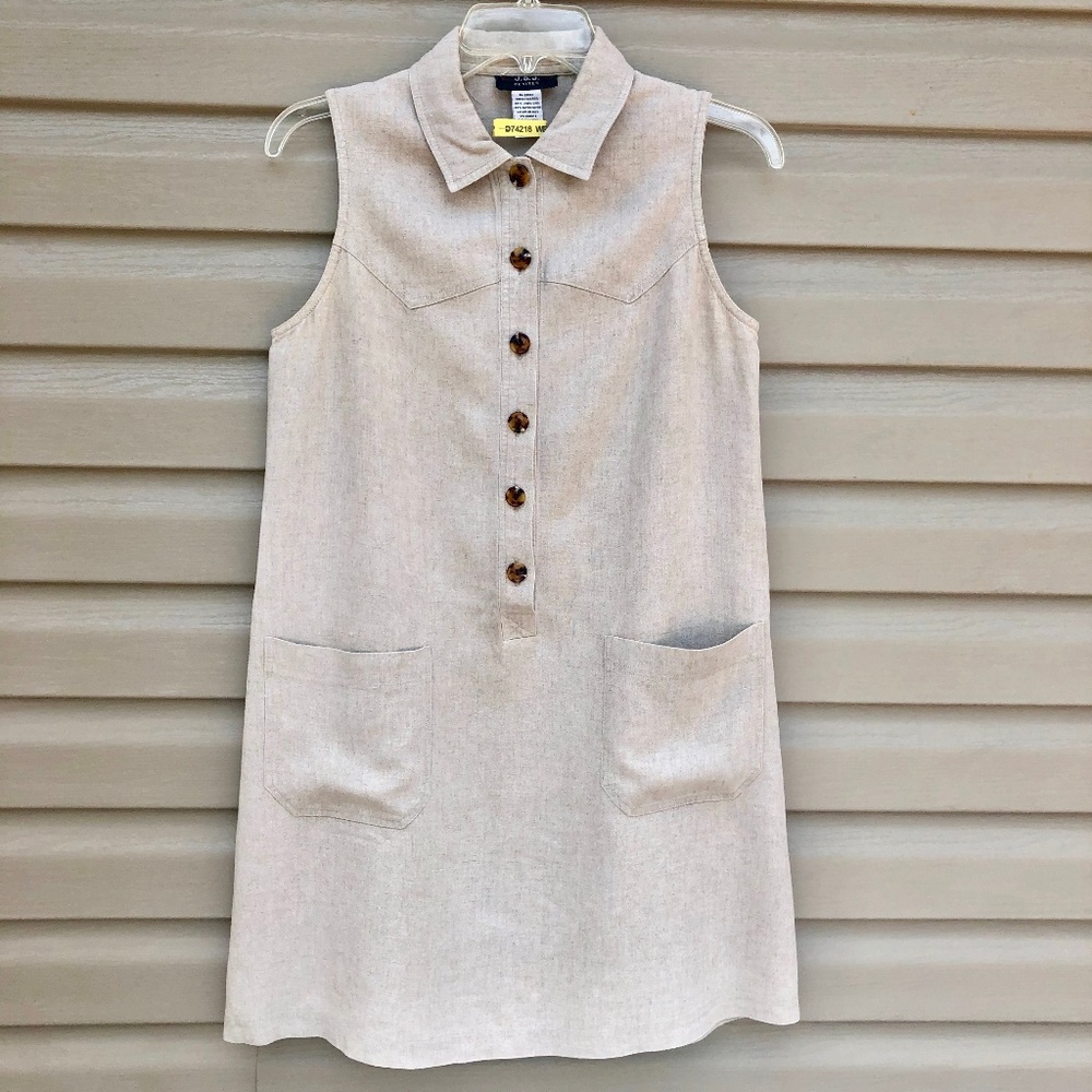 JSJ PETITE sleeveless collared Shift Dress Oatmeal 6p